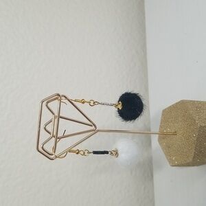 Black and White Pompom Earrings with Beads.